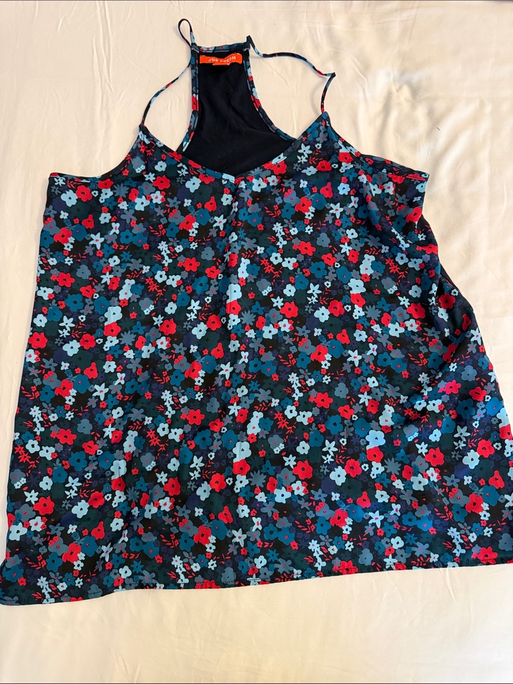 Joe Fresh Black Tank with Teal and Red Floral Trim